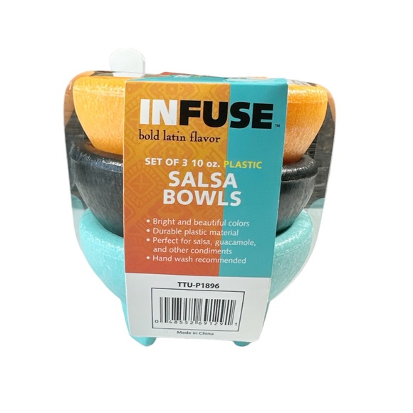 NEW Infuse 10oz Black, Orange & Turquoise SALSA BOWLS Set/3 - Picture 2 of 4